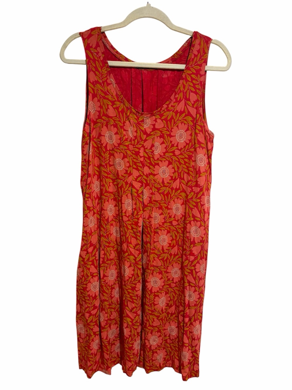 Gudrun Sjoden Sleeveless Tank Floral Pleated Mini Swing T-shirt Dress Tunic M